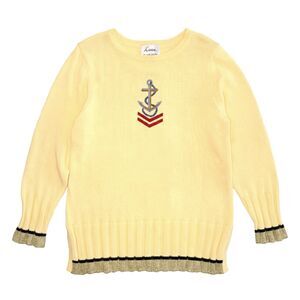 Linea By Louis DellOlio Women Medium Nautical Anchor Sweater Gold Trim Yellow